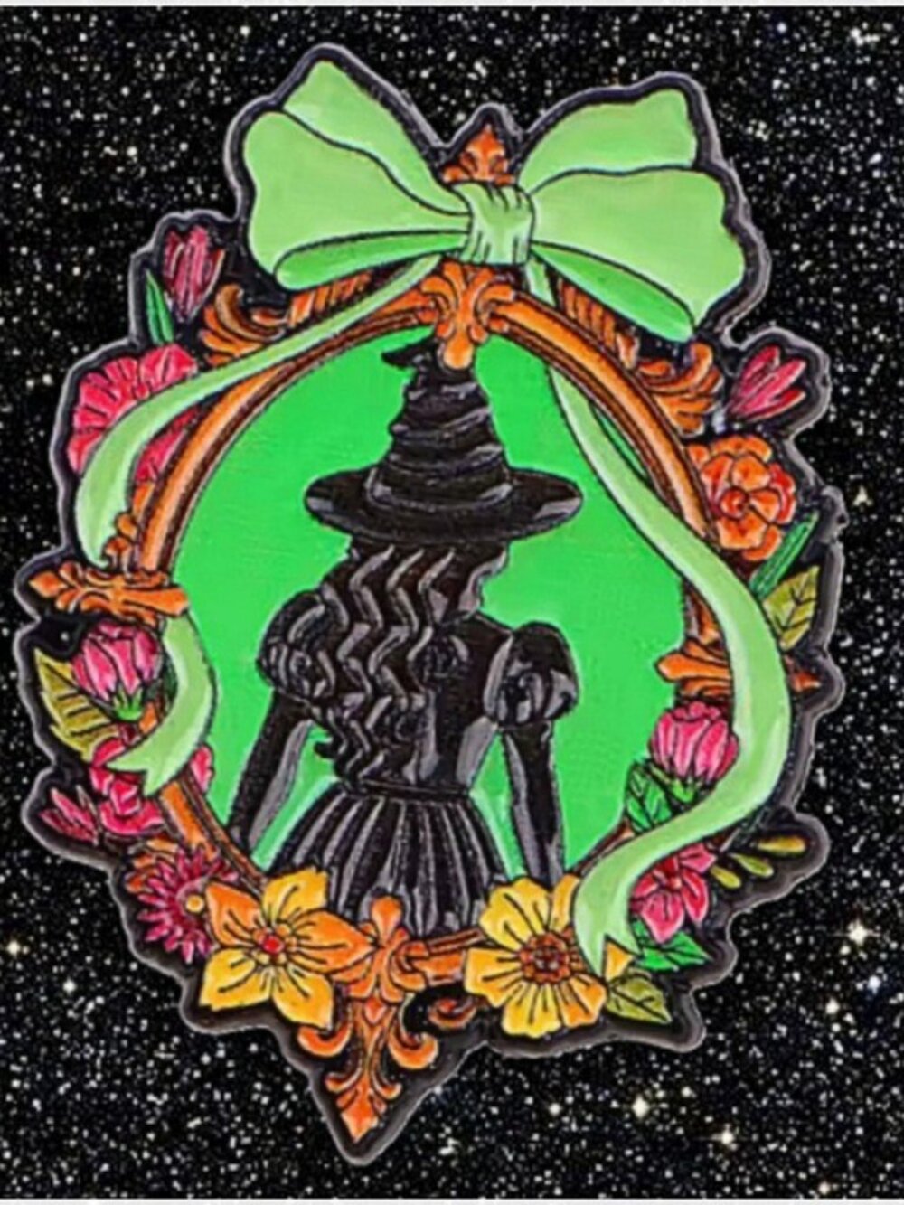 Wicked Witch Floral Mirror Enamel Pin Green Broadway Fantasy Art